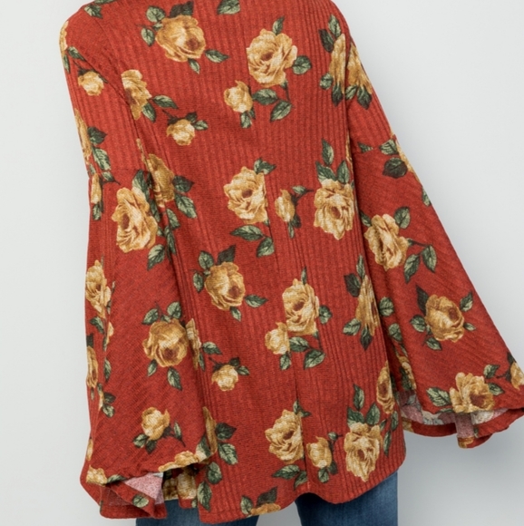 Rust Floral Print Summer Jacket With Pants